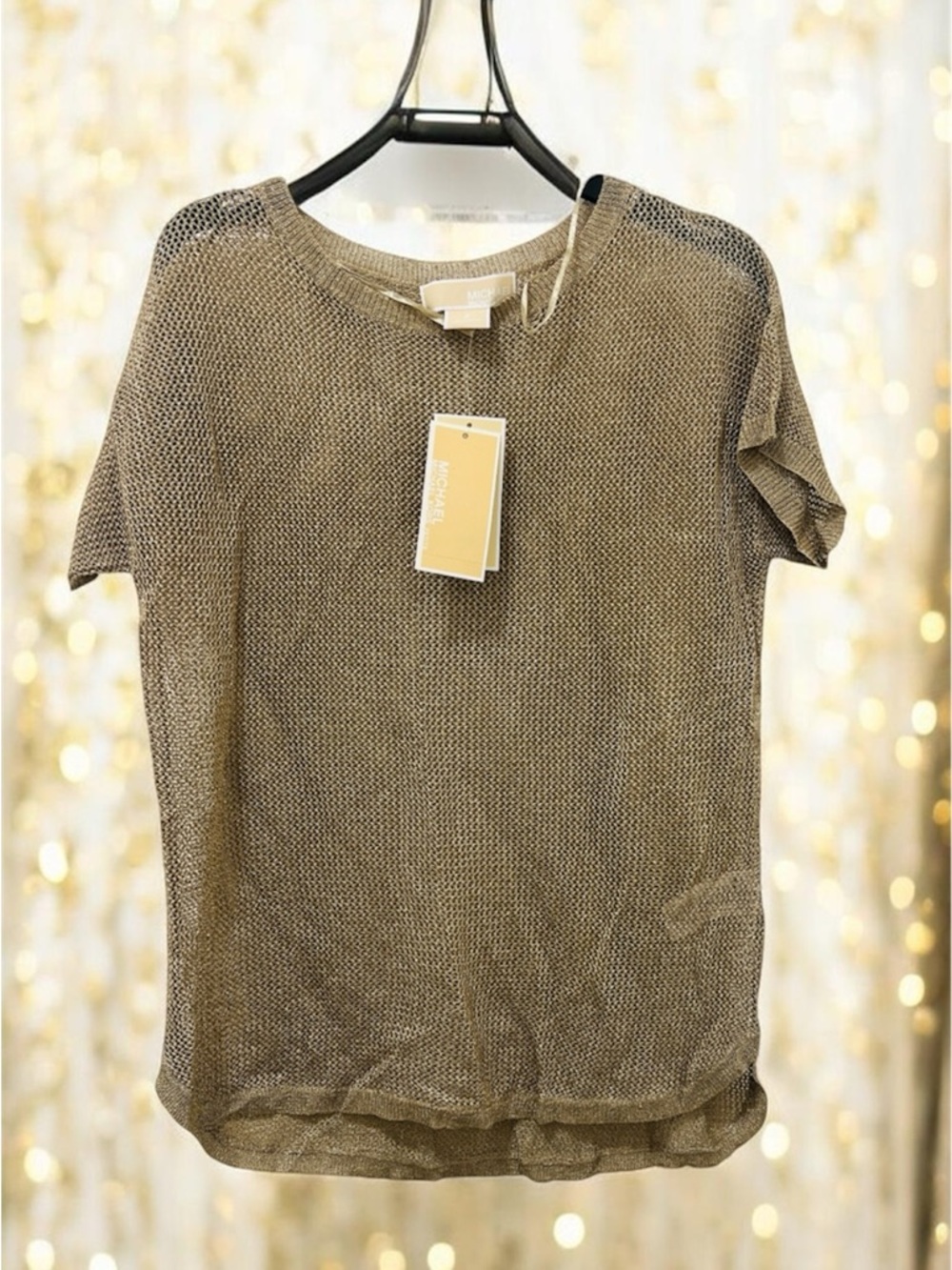 MICHAEL Michael Kors Metallic Gold Mesh Short Sleeve Top